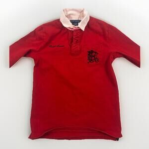 VTG Ralph Lauren Red White '3' Polo Collared Sport Long Sleeve Top M 100% Cotton